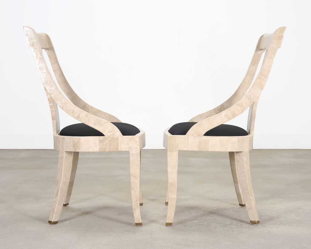 Pair of Maitland Smith Attributed Tessellated Stone Gondola Chairs