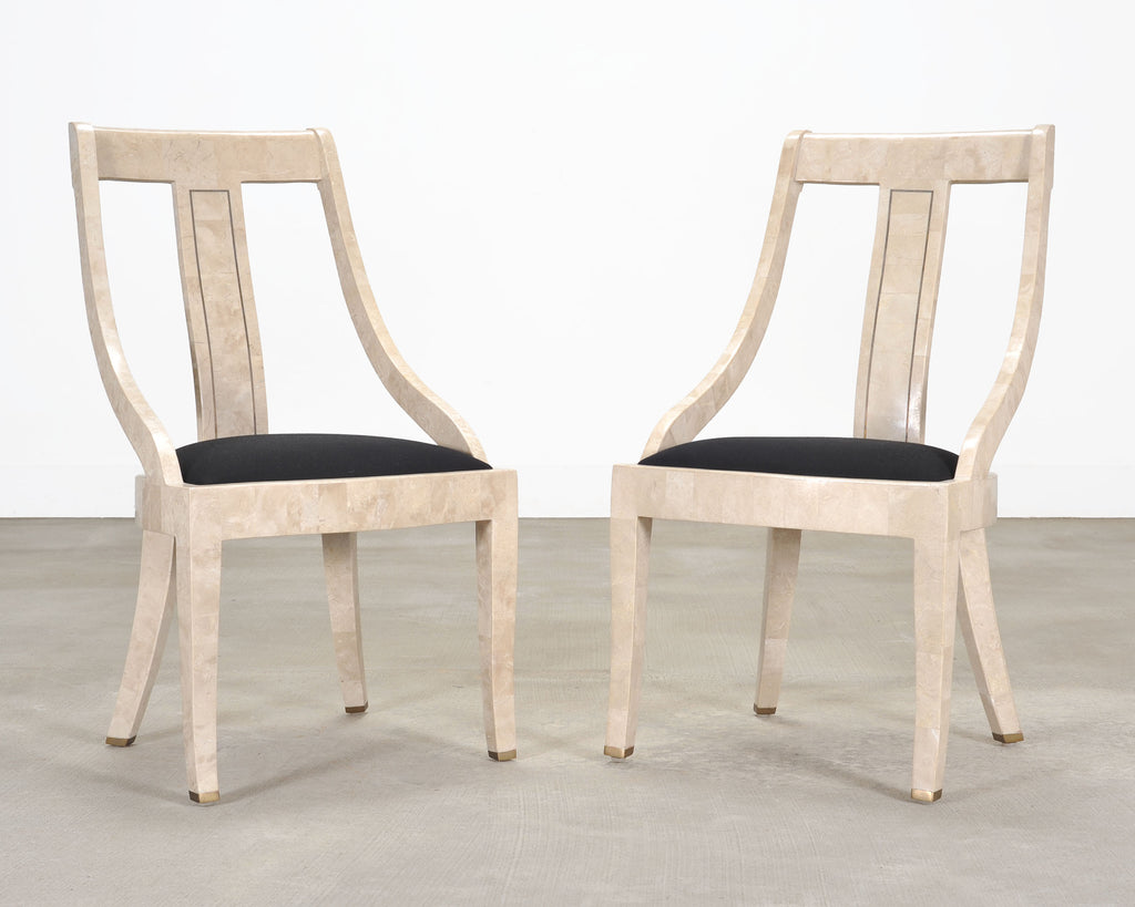 Pair of Maitland Smith Attributed Tessellated Stone Gondola Chairs