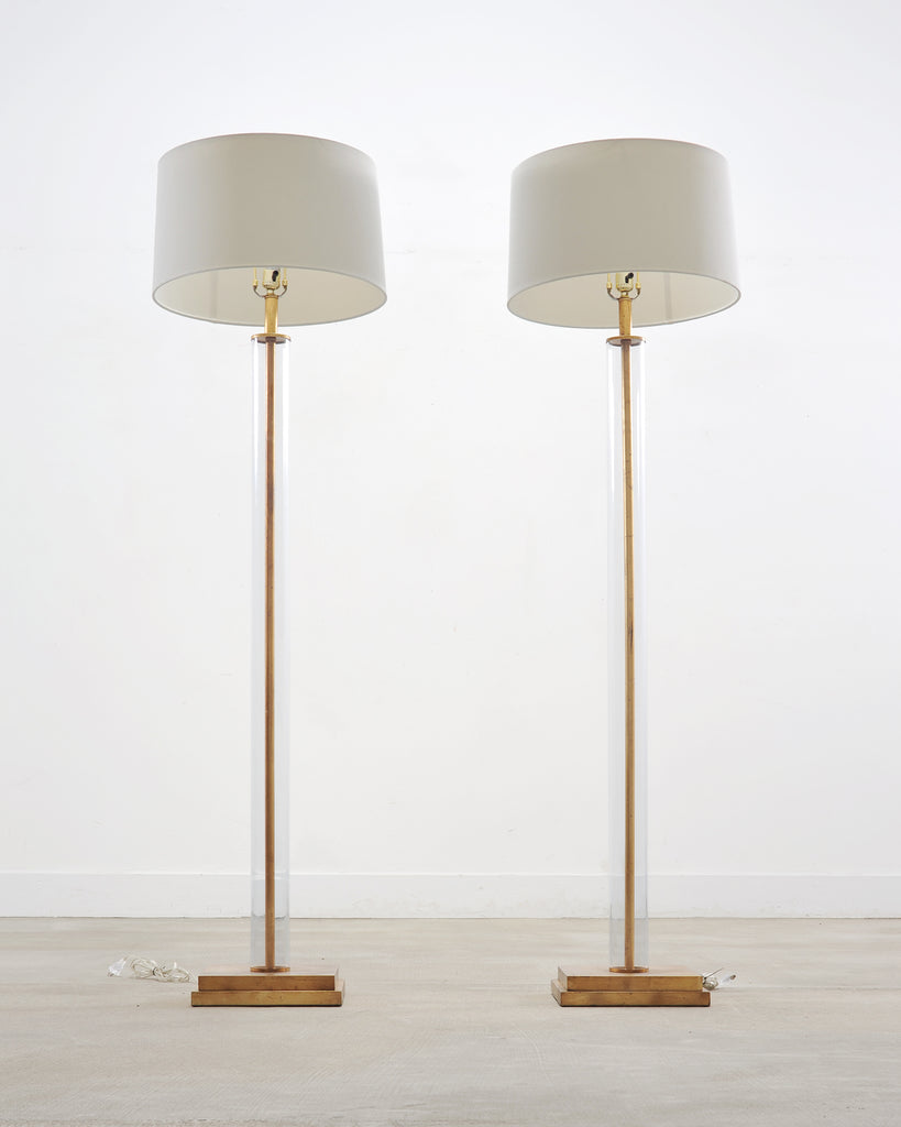 Pair of Charles Hollis Jones Style Lucite Column Floor Lamps