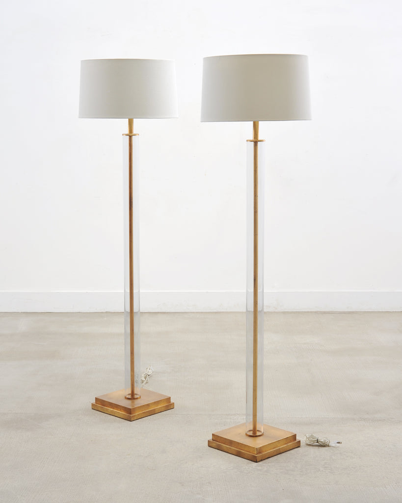 Pair of Charles Hollis Jones Style Lucite Column Floor Lamps
