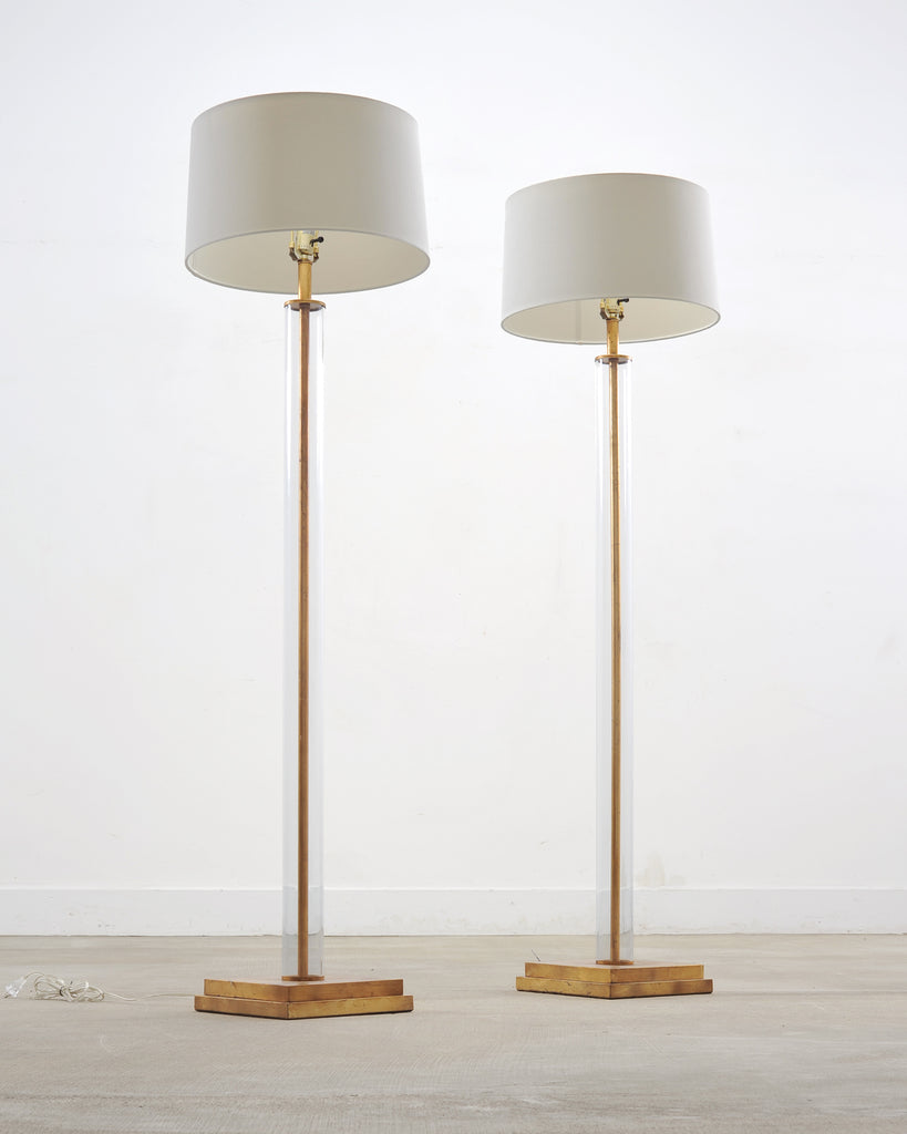 Pair of Charles Hollis Jones Style Lucite Column Floor Lamps