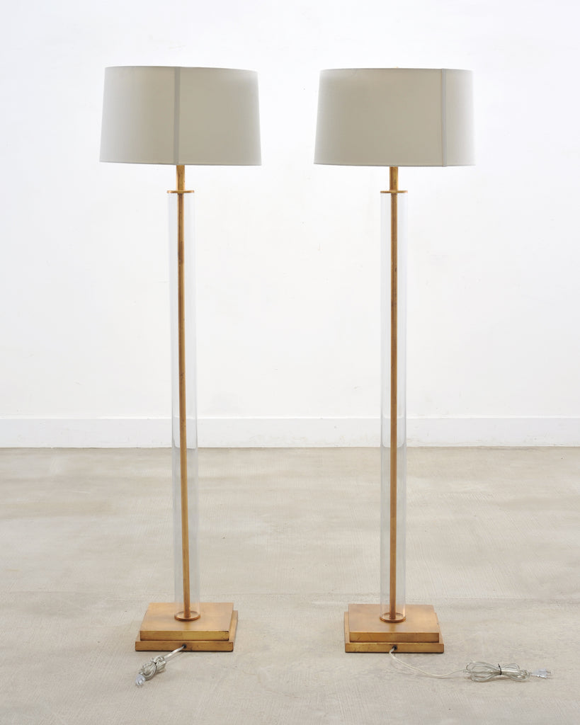 Pair of Charles Hollis Jones Style Lucite Column Floor Lamps