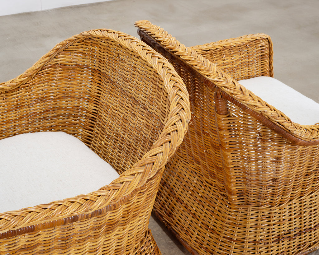 Pair of Organic Modern Rattan Wicker Lounge Armchairs