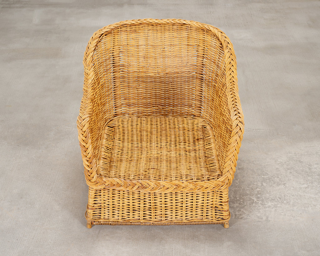 Pair of Organic Modern Rattan Wicker Lounge Armchairs