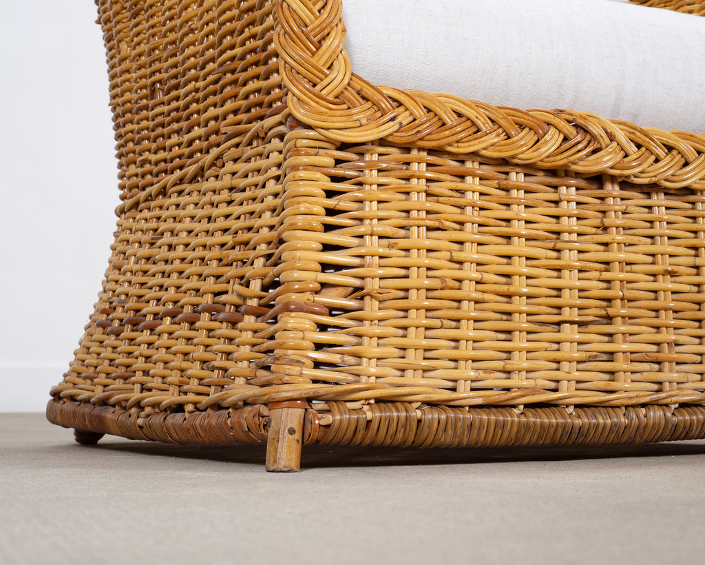 Pair of Organic Modern Rattan Wicker Lounge Armchairs