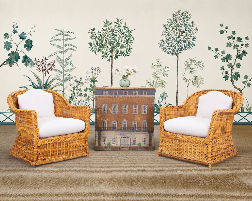 Pair of Organic Modern Rattan Wicker Lounge Armchairs