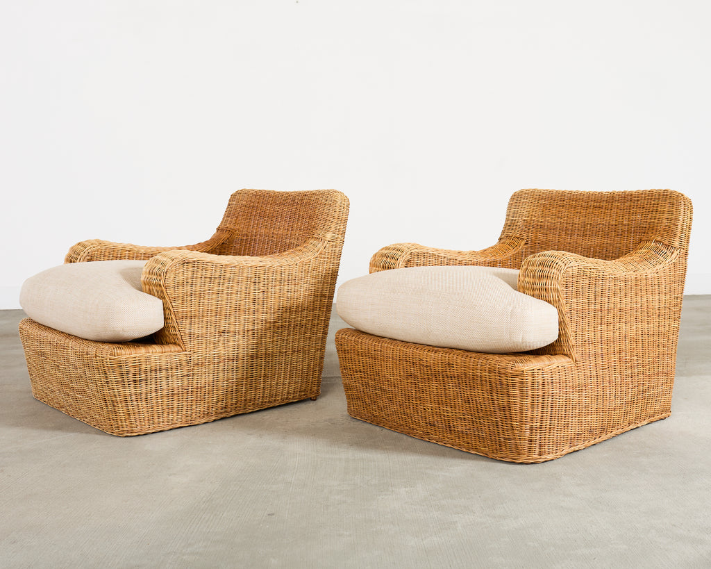 Pair of Ralph Lauren Wicker Lounge Chairs and Ottoman