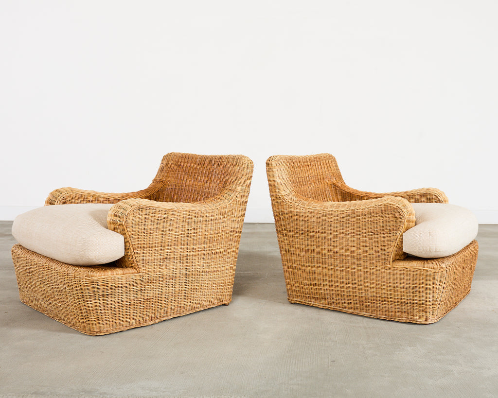 Pair of Ralph Lauren Wicker Lounge Chairs and Ottoman