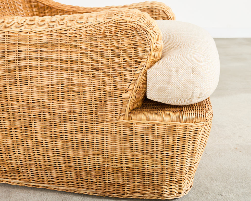 Pair of Ralph Lauren Wicker Lounge Chairs and Ottoman