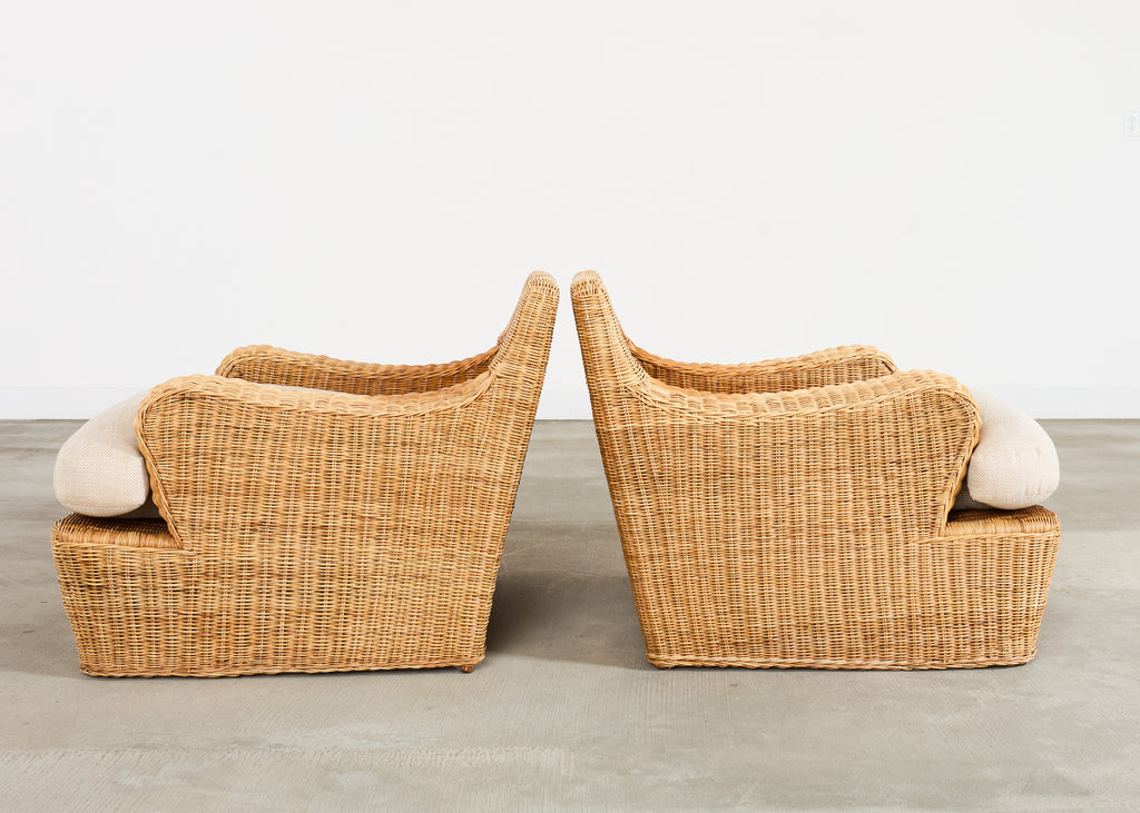 Pair of Ralph Lauren Wicker Lounge Chairs and Ottoman