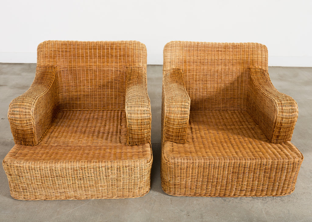 Pair of Ralph Lauren Wicker Lounge Chairs and Ottoman