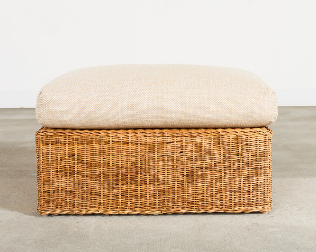 Pair of Ralph Lauren Wicker Lounge Chairs and Ottoman