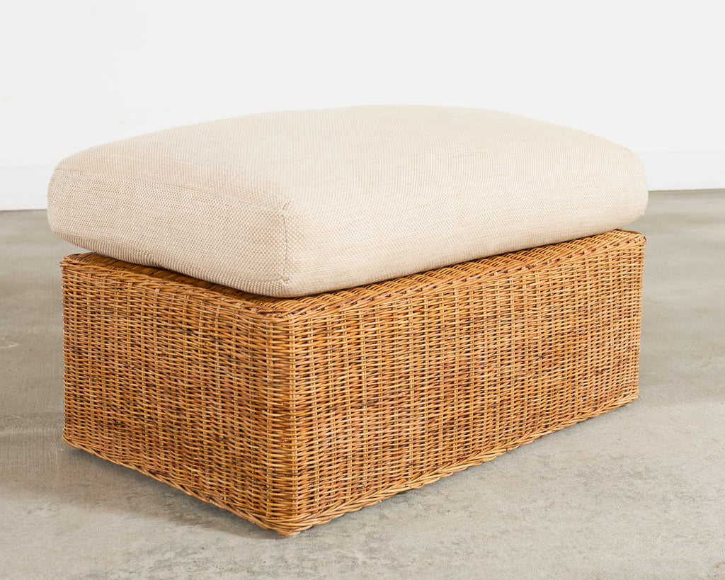 Pair of Ralph Lauren Wicker Lounge Chairs and Ottoman