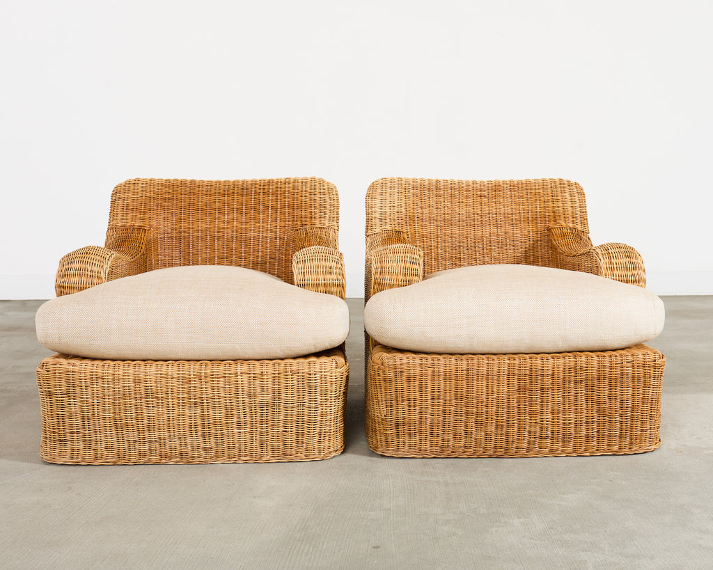 Pair of Ralph Lauren Wicker Lounge Chairs and Ottoman