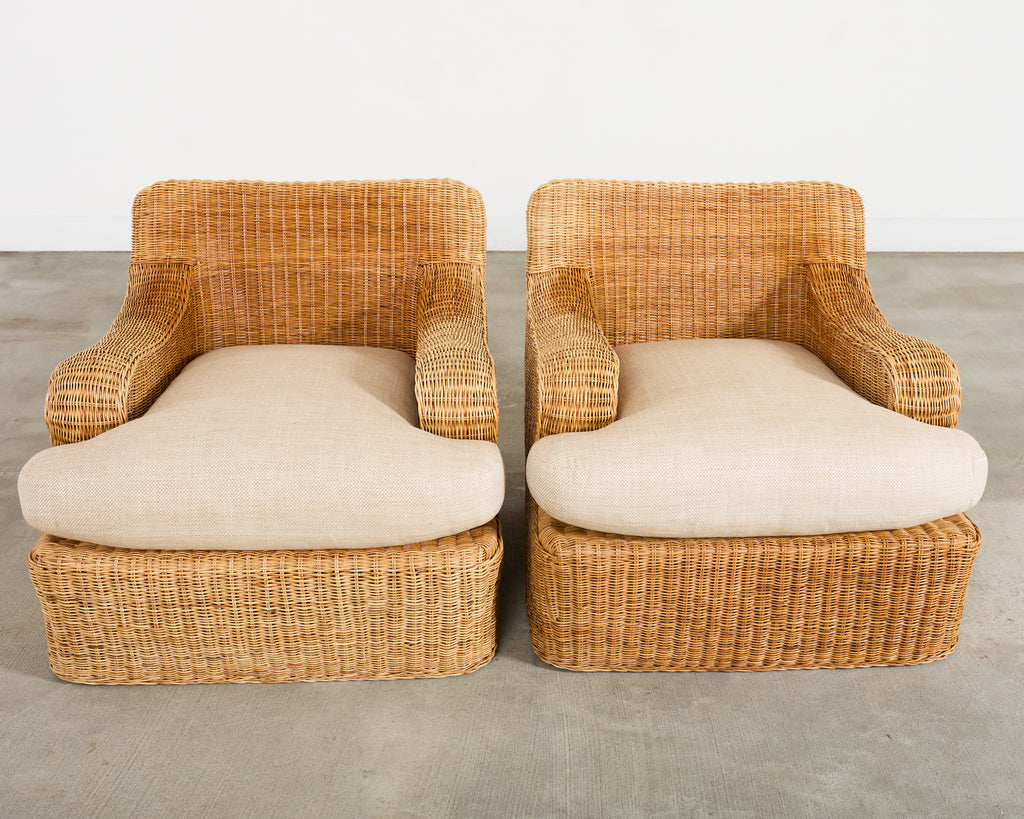 Pair of Ralph Lauren Wicker Lounge Chairs and Ottoman
