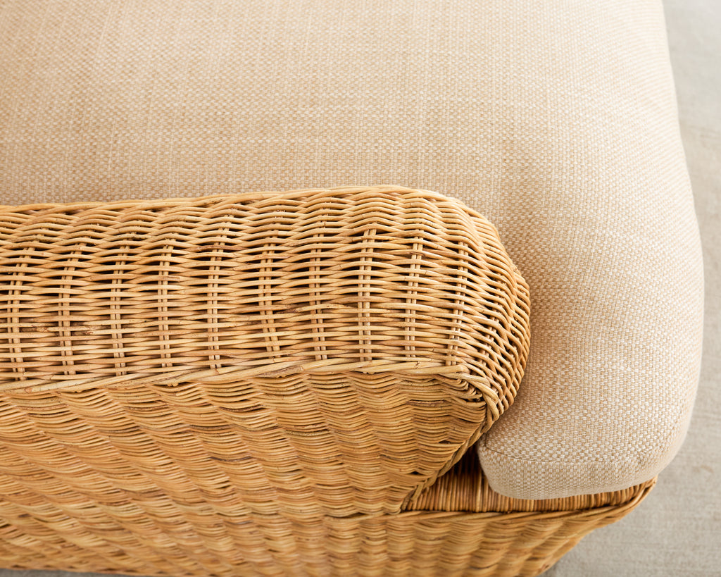 Pair of Ralph Lauren Wicker Lounge Chairs and Ottoman