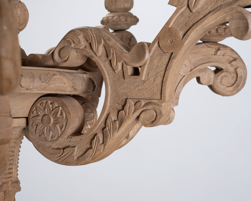 Pair of RH French Baroque Style Carved Wood 8-Arm Chandeliers