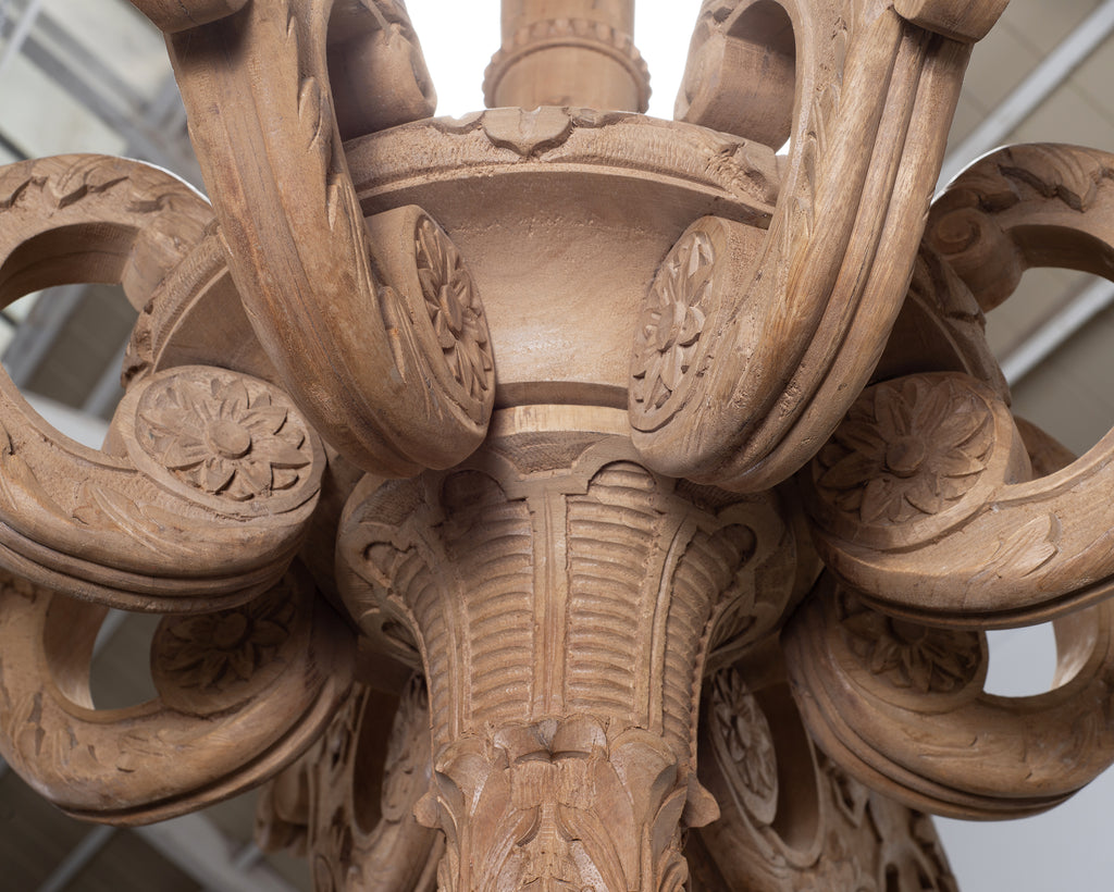 Pair of RH French Baroque Style Carved Wood 8-Arm Chandeliers