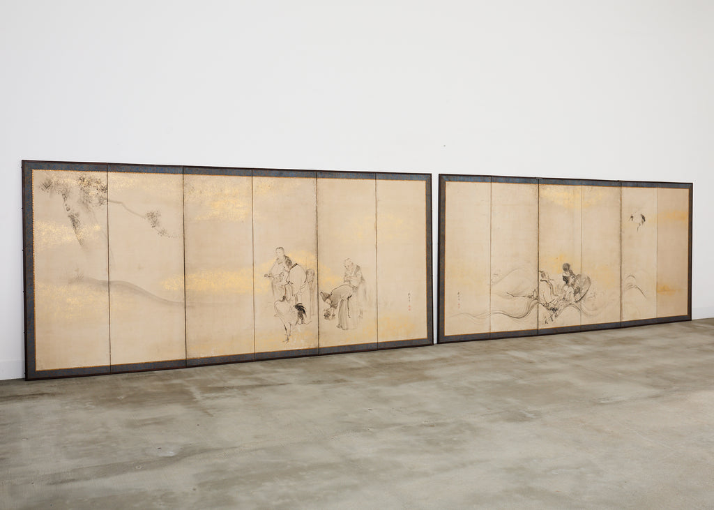 Pair of 18th Century Japanese Edo Screens of Chinese Immortals