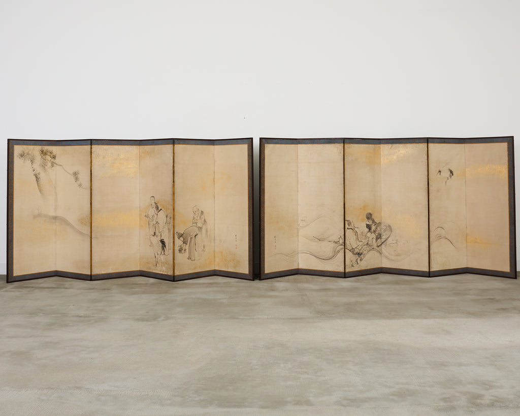 Pair of 18th Century Japanese Edo Screens of Chinese Immortals
