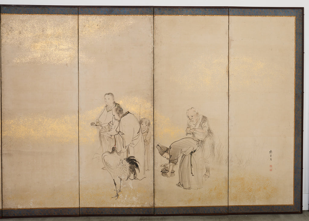 Pair of 18th Century Japanese Edo Screens of Chinese Immortals