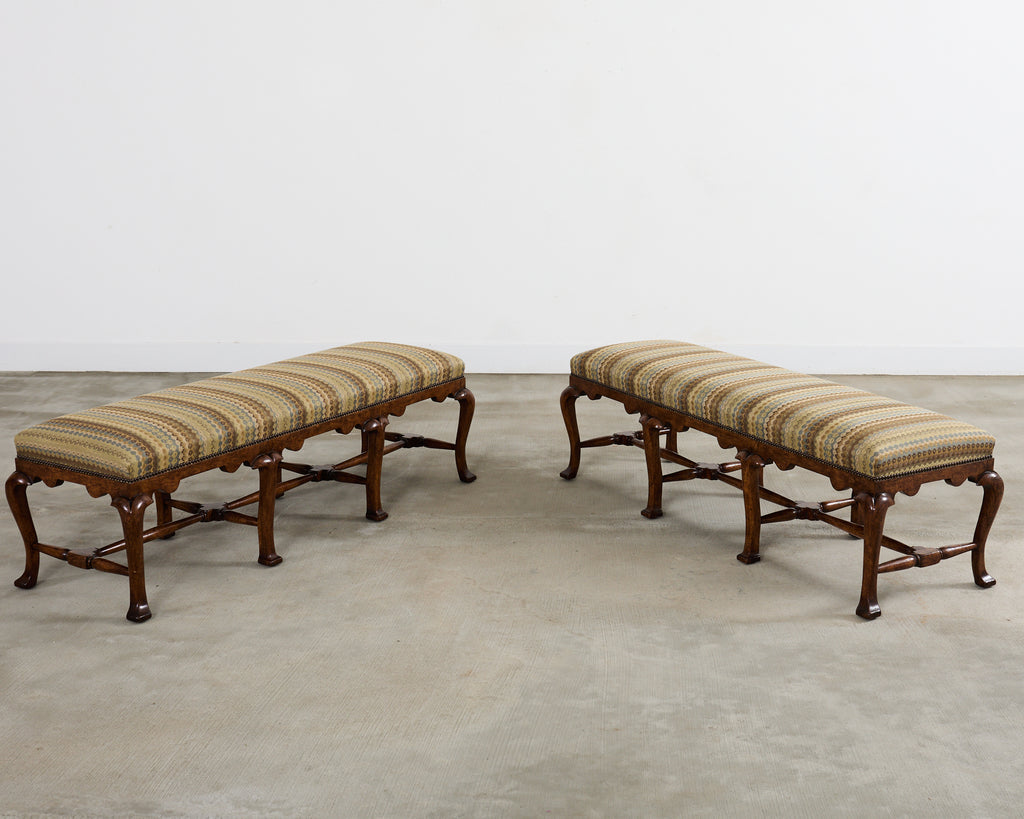 Pair of Formations Califia Upholstered Walnut Bench Seats