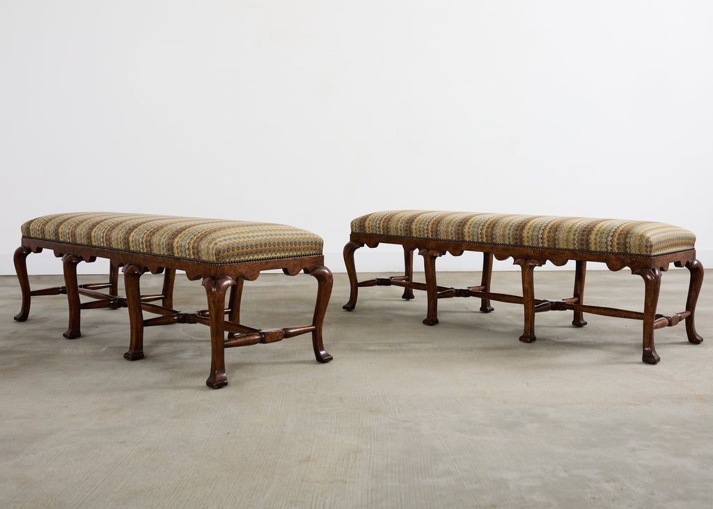 Pair of Formations Califia Upholstered Walnut Bench Seats
