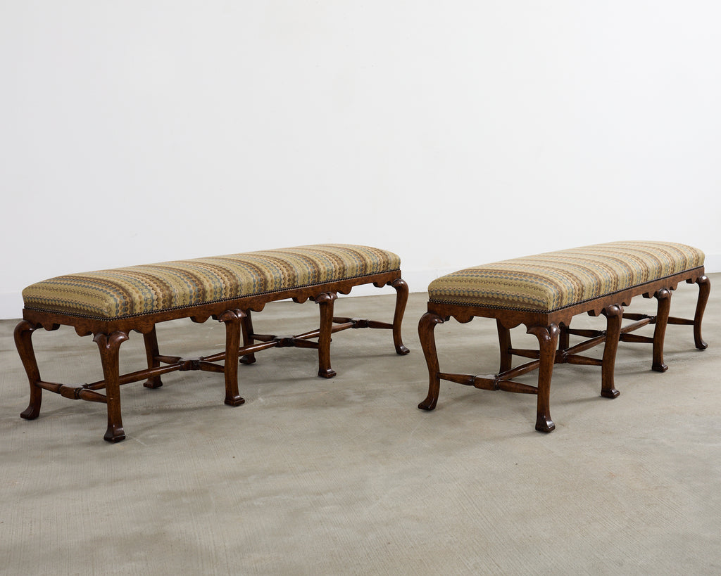 Pair of Formations Califia Upholstered Walnut Bench Seats