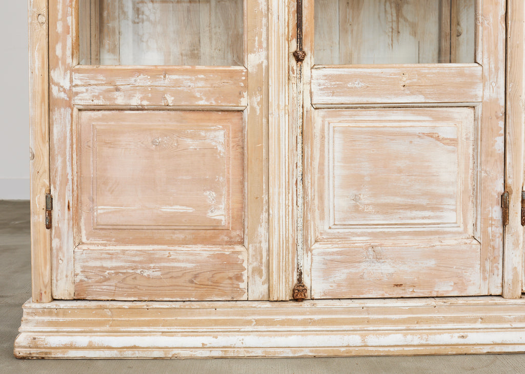Pair of Country French Pine Library Bookcases Beveled Glass Doors