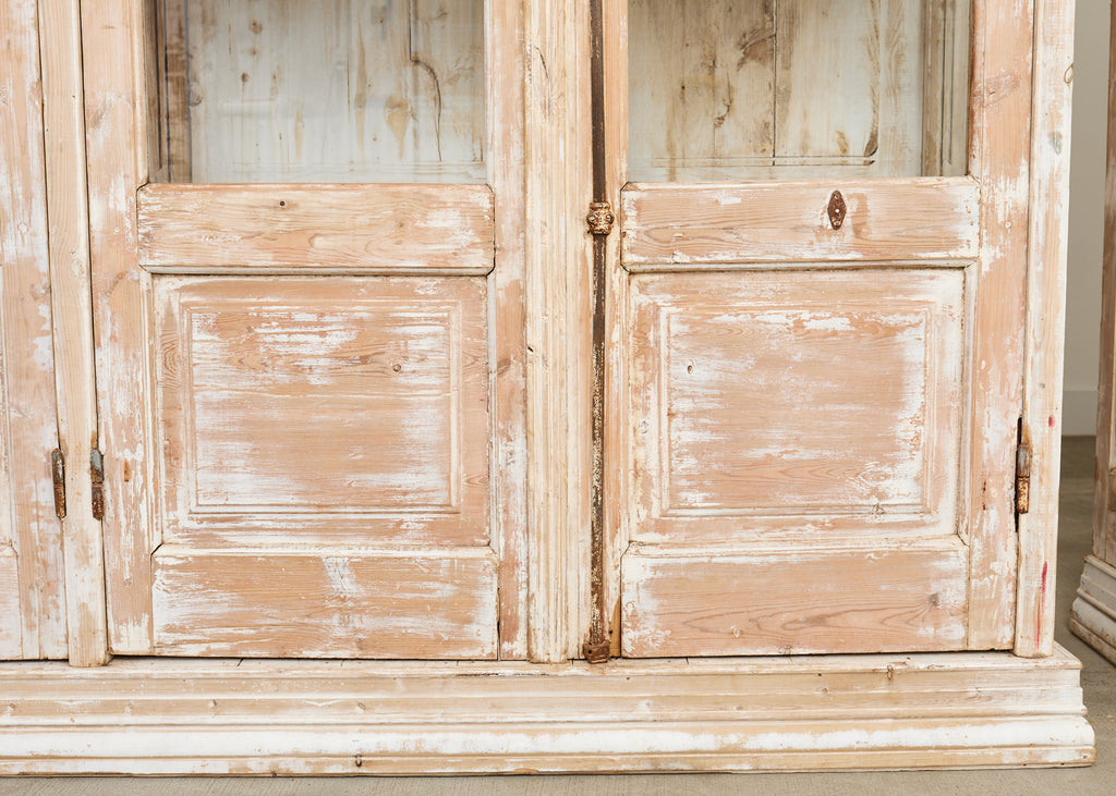 Pair of Country French Pine Library Bookcases Beveled Glass Doors