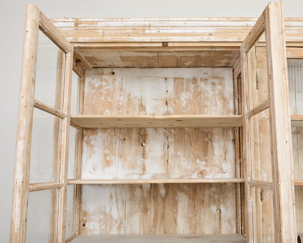 Pair of Country French Pine Library Bookcases Beveled Glass Doors