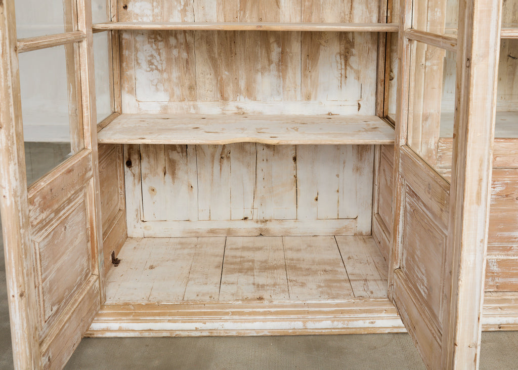 Pair of Country French Pine Library Bookcases Beveled Glass Doors