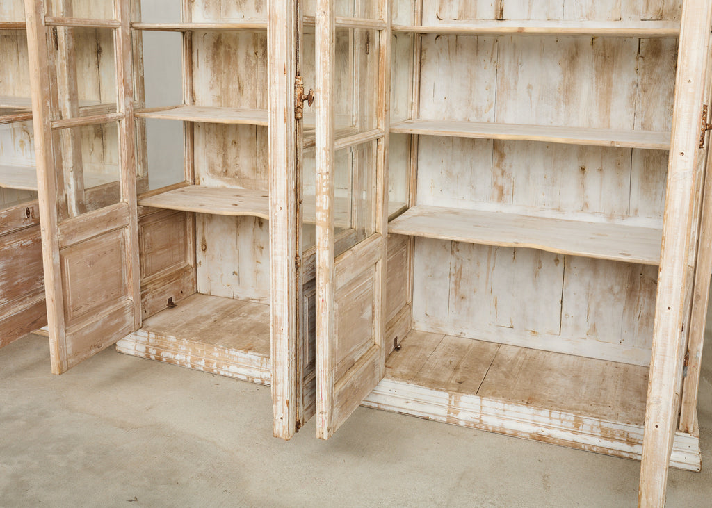 Pair of Country French Pine Library Bookcases Beveled Glass Doors