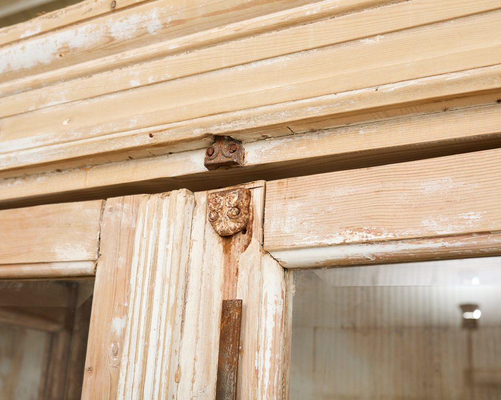 Pair of Country French Pine Library Bookcases Beveled Glass Doors