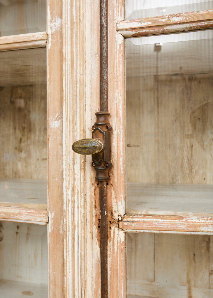 Pair of Country French Pine Library Bookcases Beveled Glass Doors