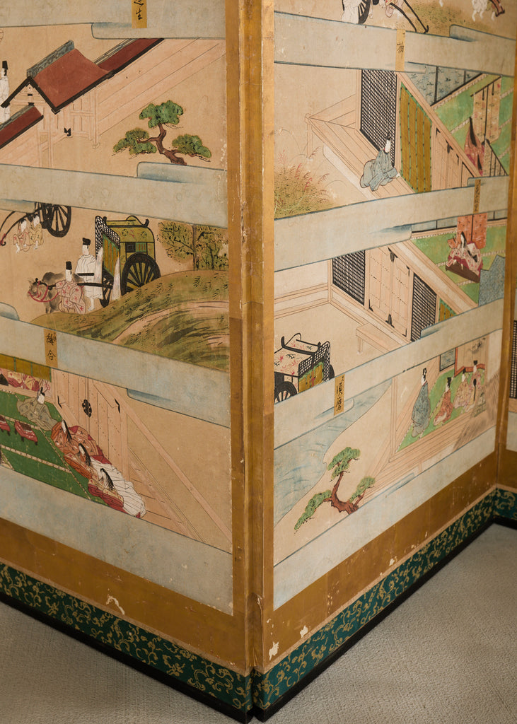 Pair Japanese Edo Six Panel Screens Tale of Genji