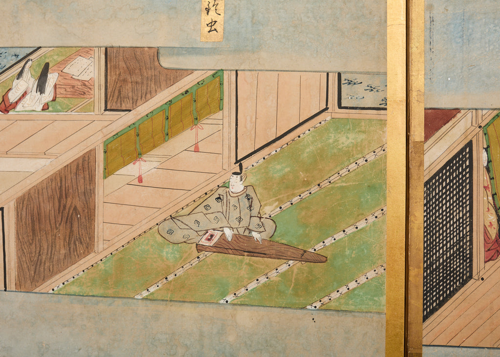 Pair Japanese Edo Six Panel Screens Tale of Genji
