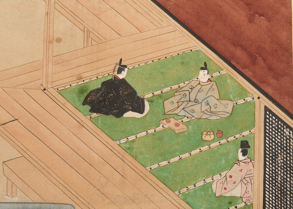 Pair Japanese Edo Six Panel Screens Tale of Genji