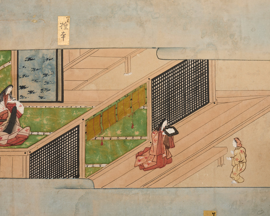 Pair Japanese Edo Six Panel Screens Tale of Genji