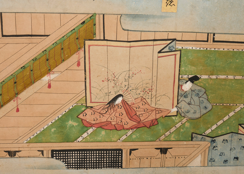 Pair Japanese Edo Six Panel Screens Tale of Genji