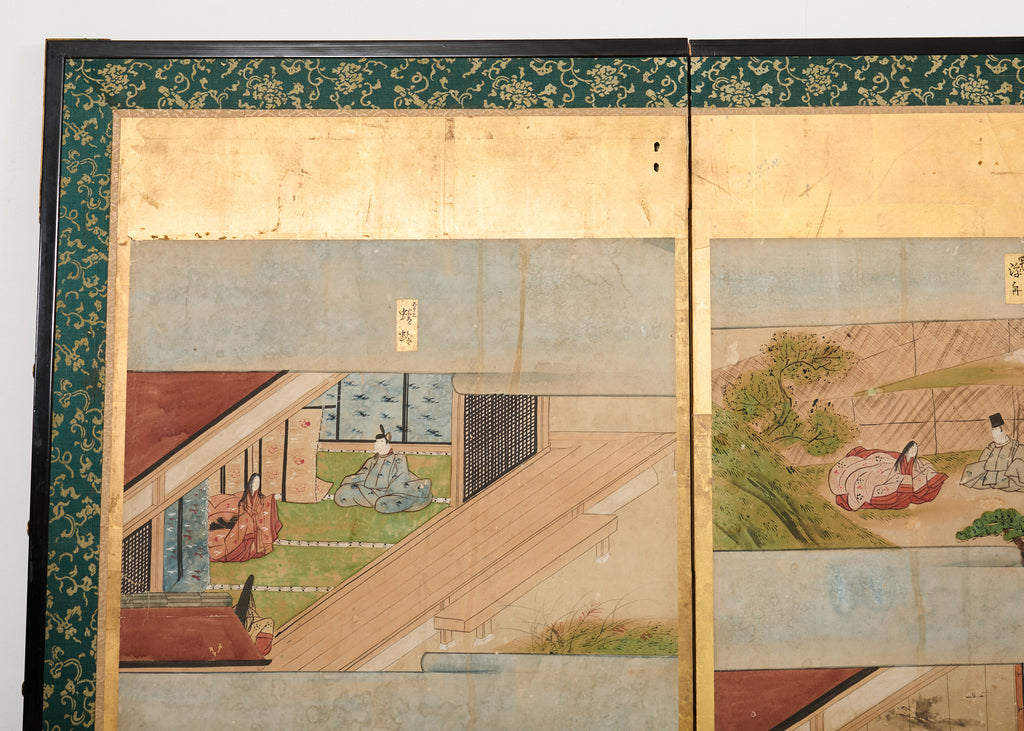 Pair Japanese Edo Six Panel Screens Tale of Genji