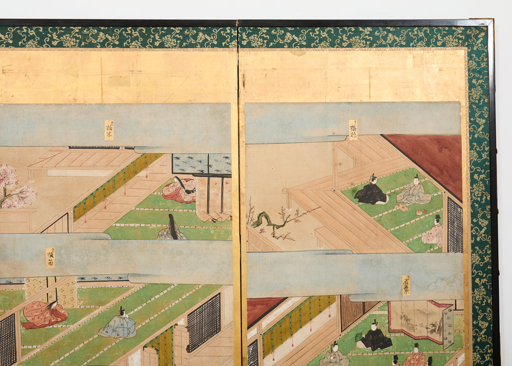 Pair Japanese Edo Six Panel Screens Tale of Genji