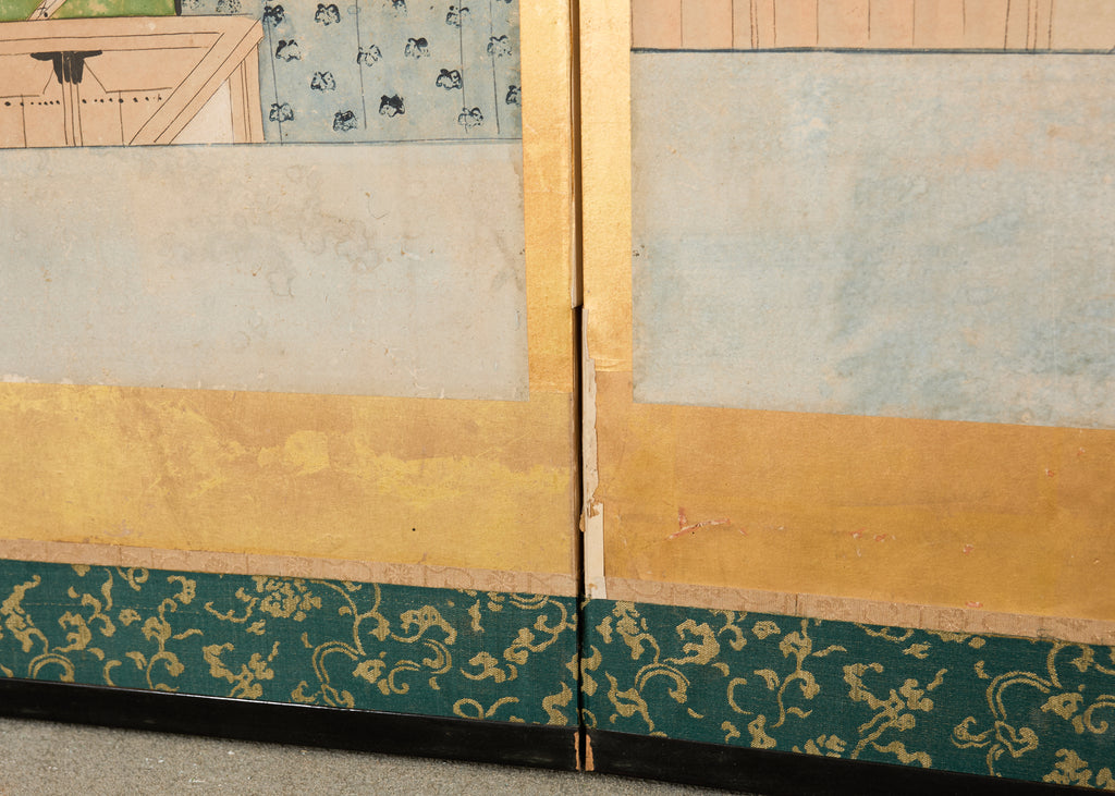 Pair Japanese Edo Six Panel Screens Tale of Genji