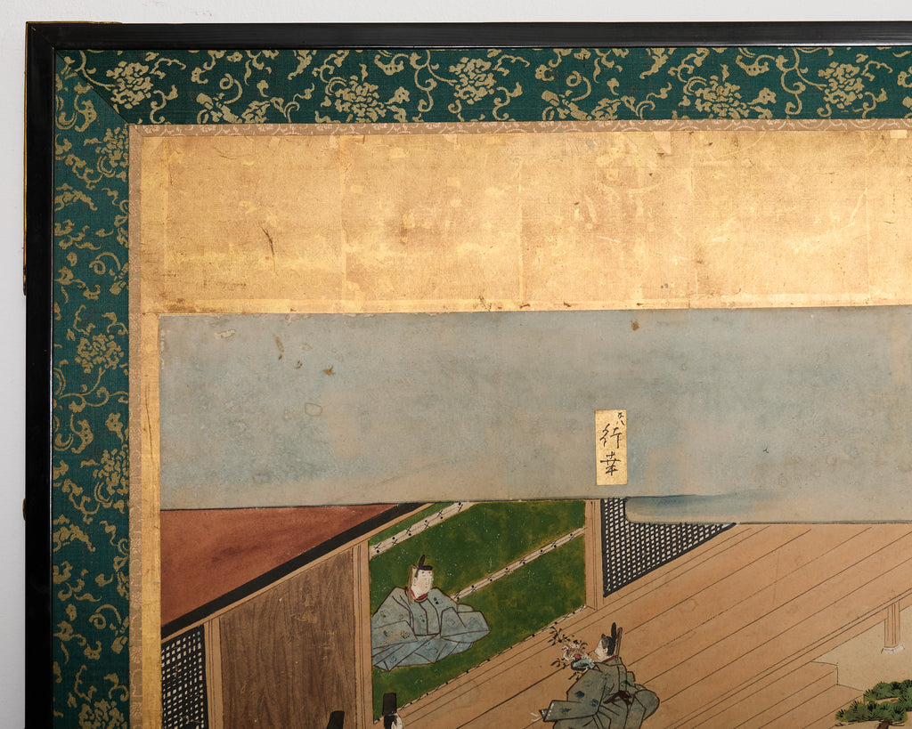 Pair Japanese Edo Six Panel Screens Tale of Genji