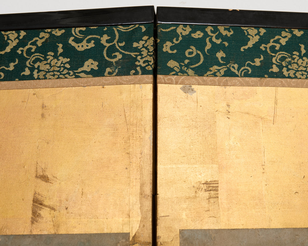 Pair Japanese Edo Six Panel Screens Tale of Genji