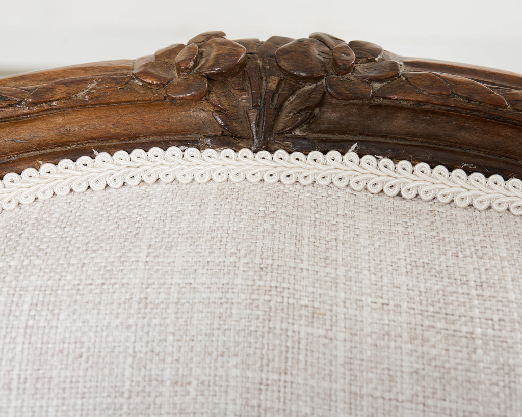 Pair of French Louis XV Style Walnut Bergeres with Linen