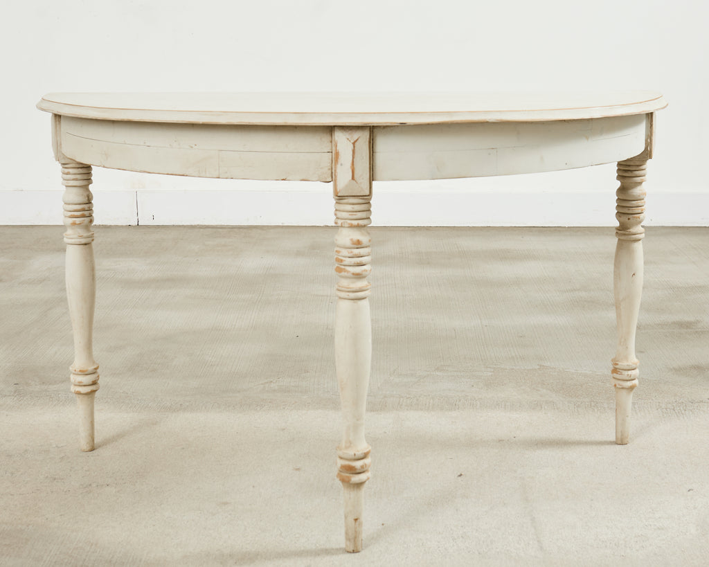 Pair of Swedish Gustavian Style Painted Pine Demilune Consoles