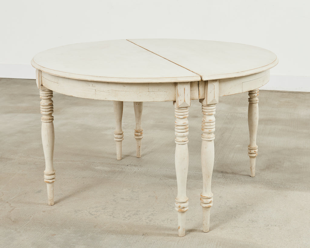 Pair of Swedish Gustavian Style Painted Pine Demilune Consoles