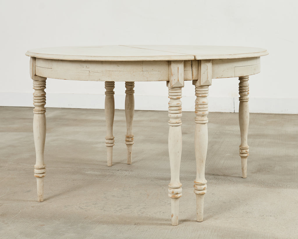 Pair of Swedish Gustavian Style Painted Pine Demilune Consoles