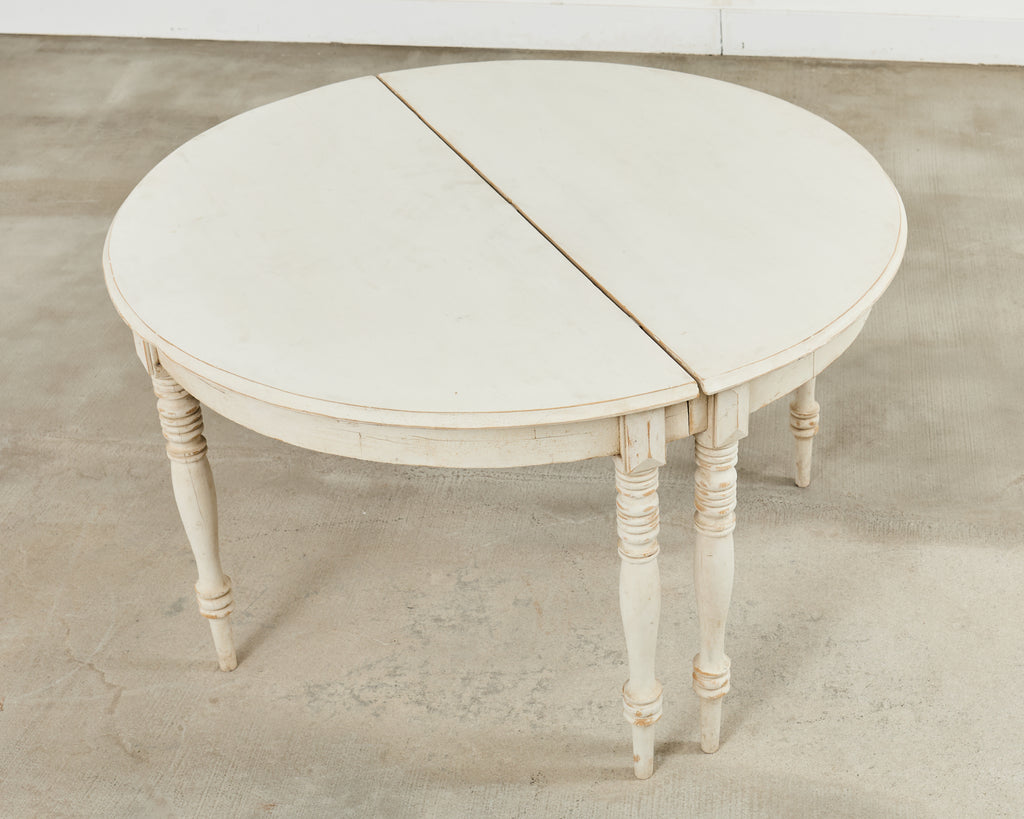 Pair of Swedish Gustavian Style Painted Pine Demilune Consoles